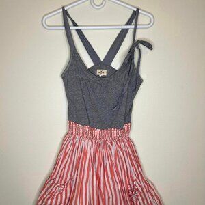 Girls Size Med Hollister Jumpsuit Gray W/ Red & White Striped Shorts Bottom